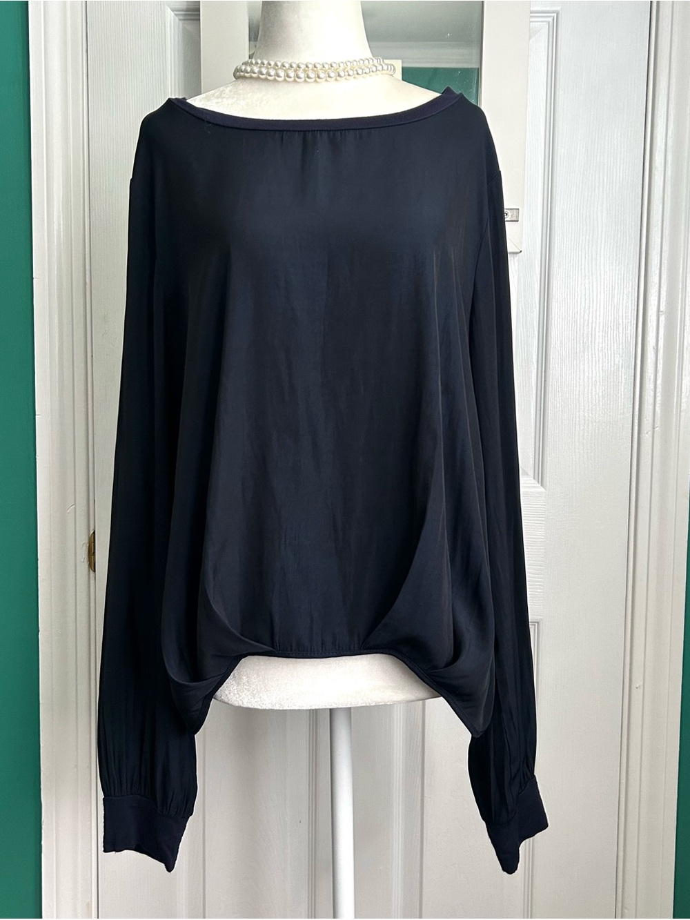 Lola & Sophie Navy Boatneck Long-Sleeve Blouse Large